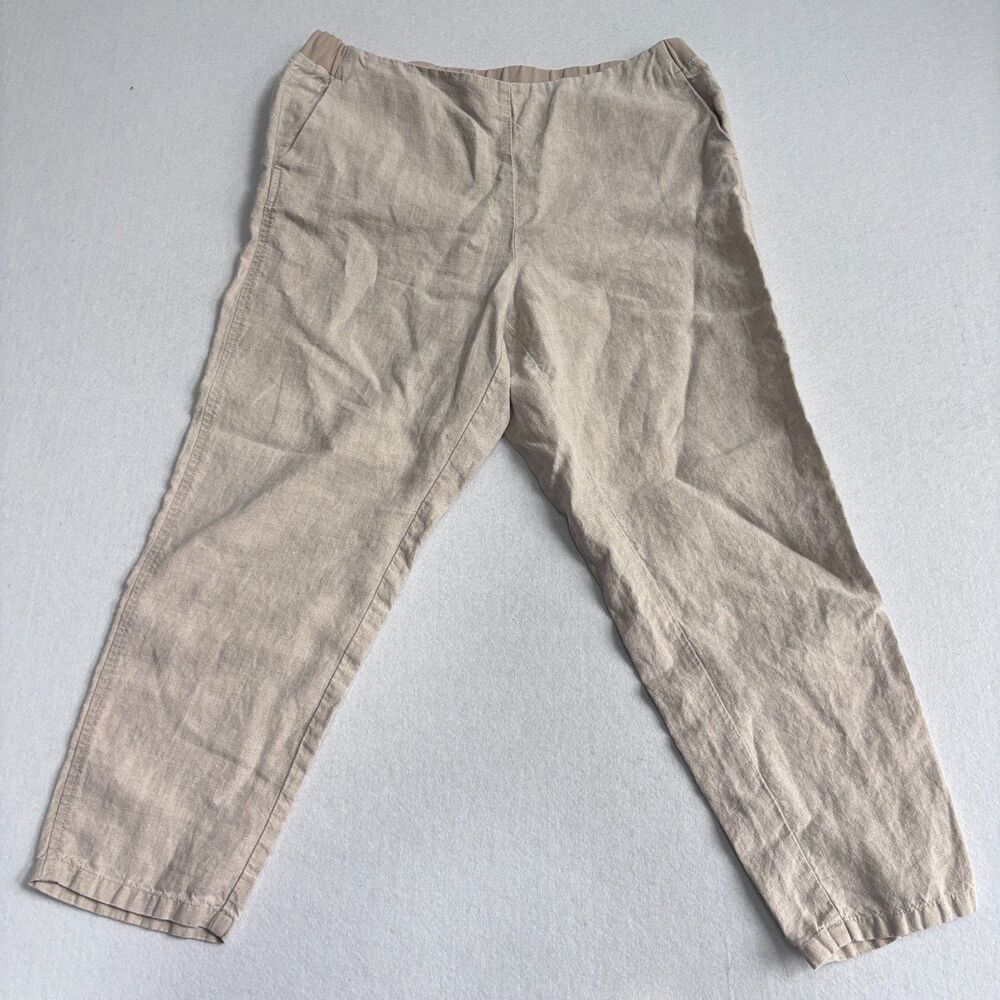 J. Jill Linen Pull On Ankle Capri Pants Women's Petite Large Beige Pockets